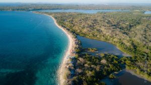 peninsula de barú from drone perspective white beaches, forest and ocean