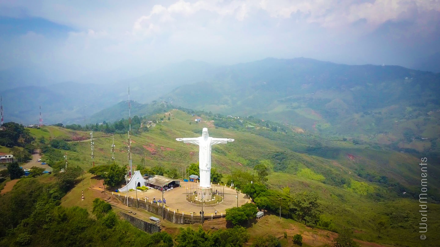 view of cristo rei in cali shot by drone