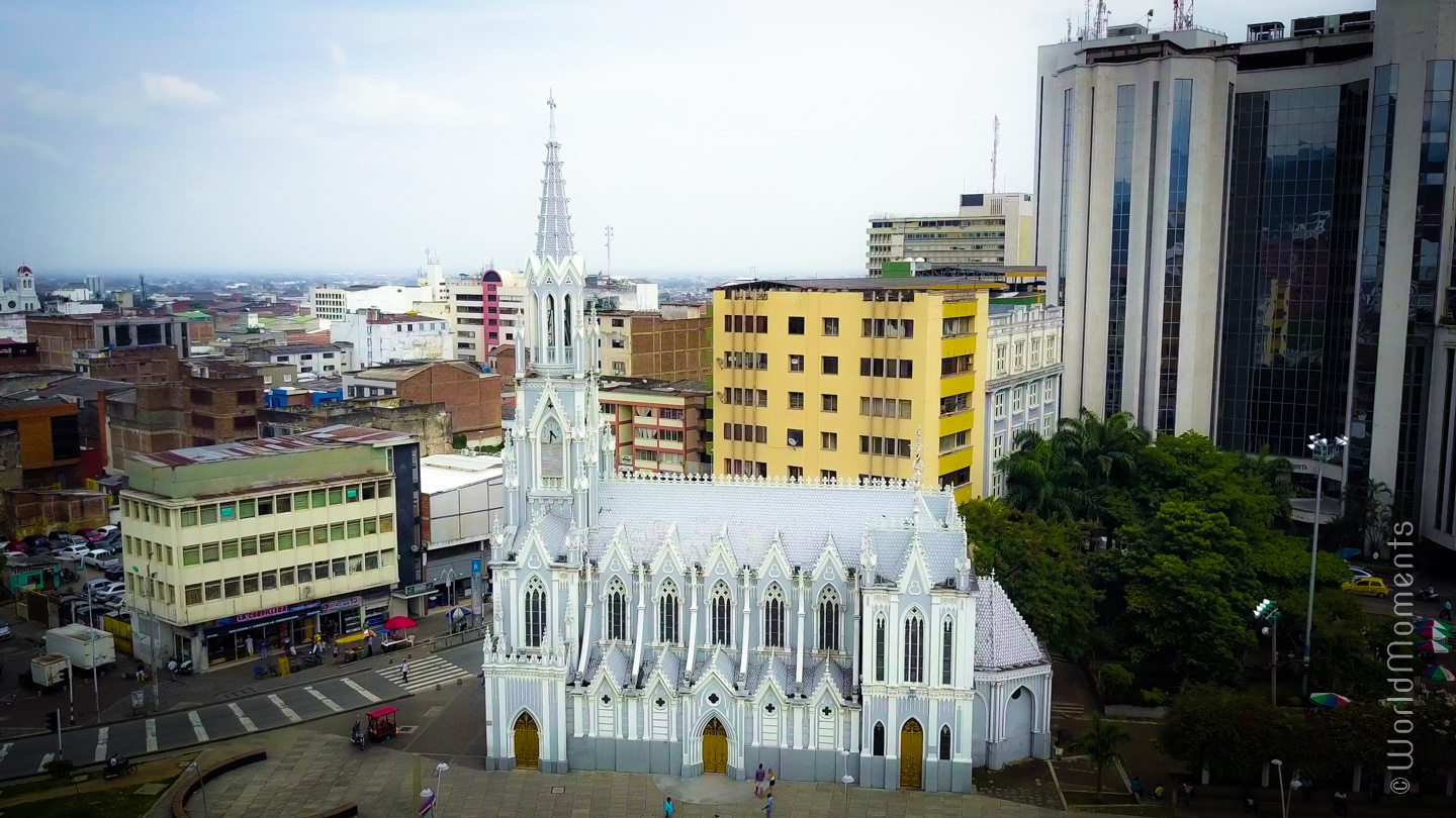 cali church ermita at day with drone