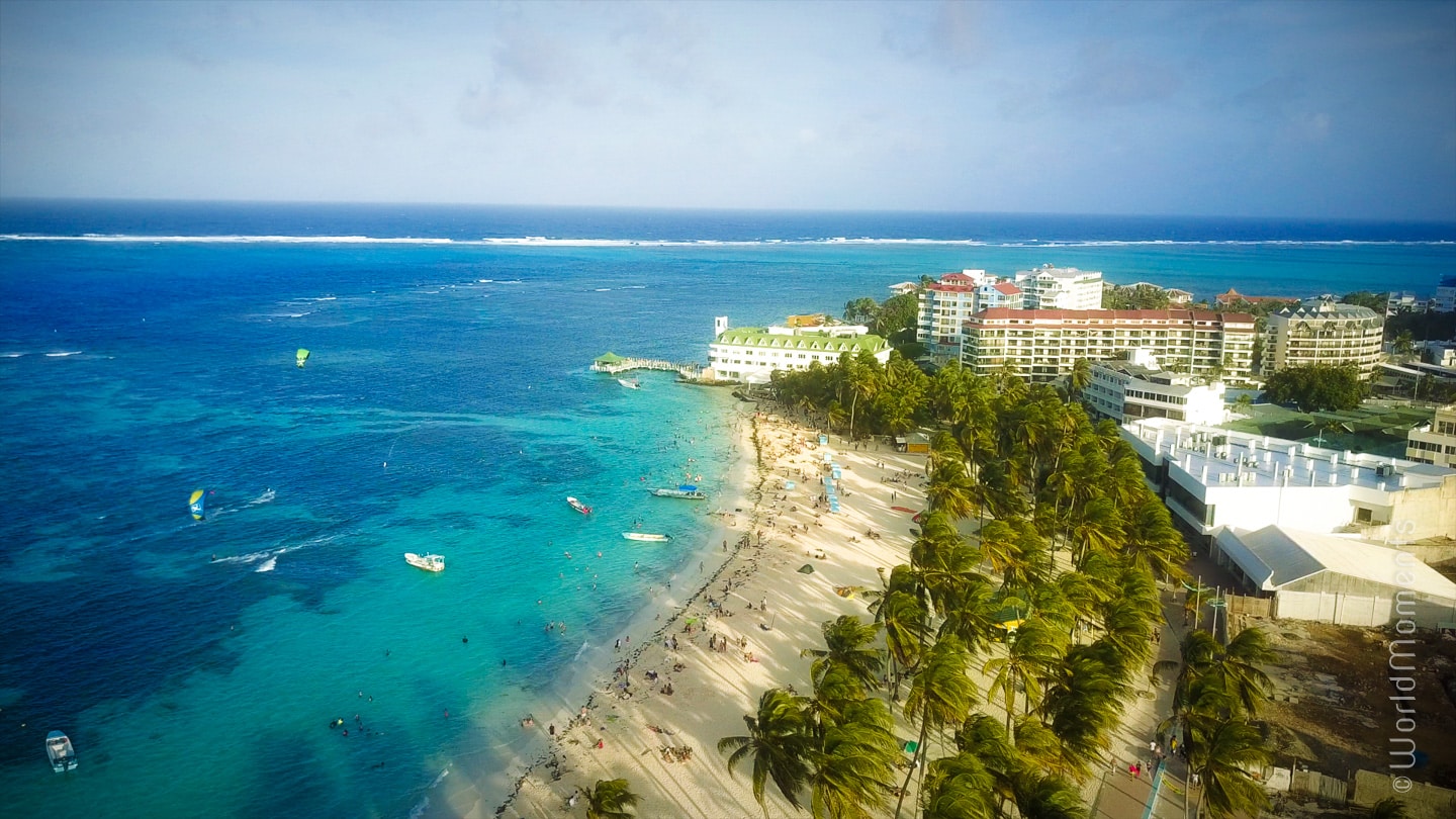 san andres main beach drone view