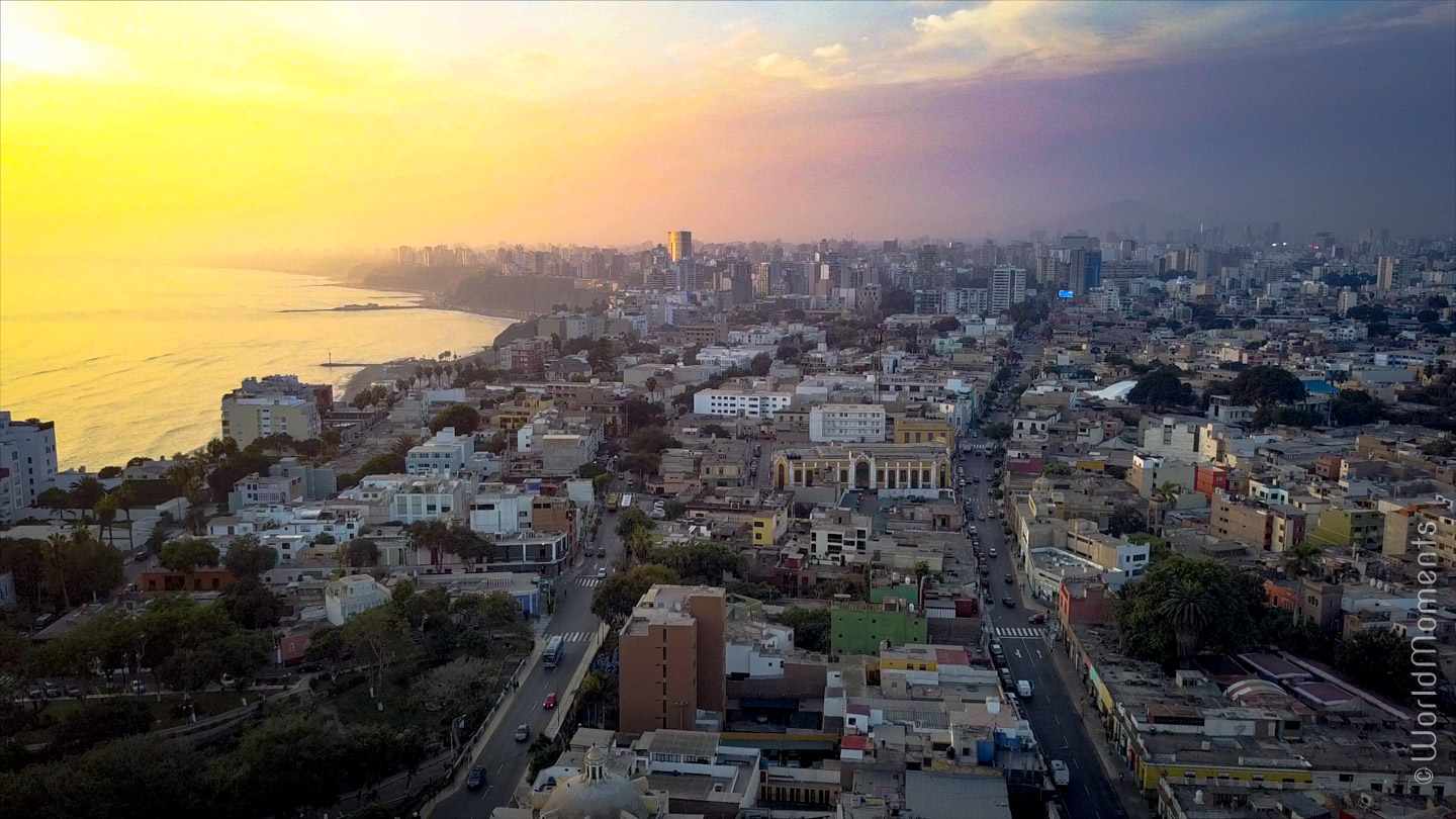 lima barranco sunset city birds eye view drone