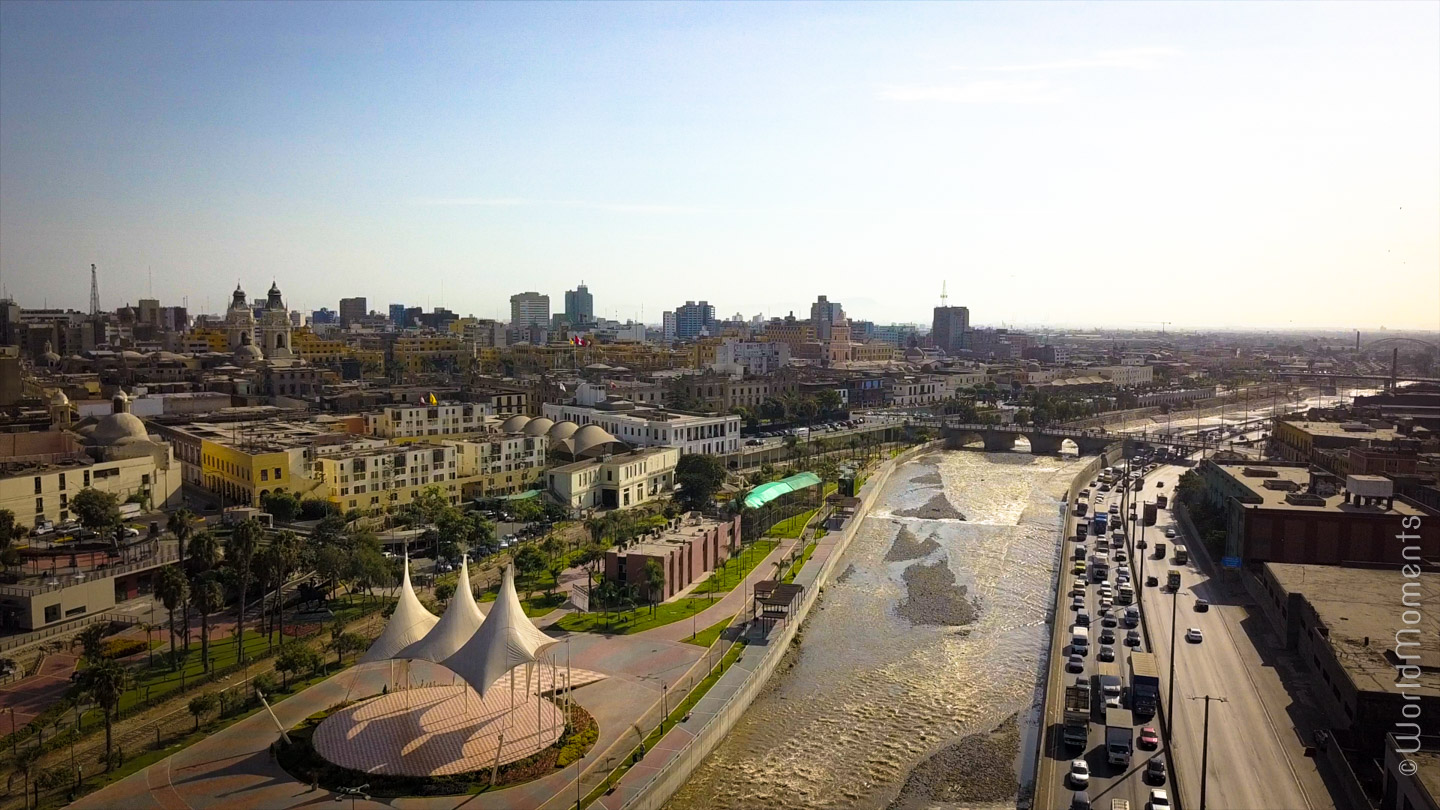 lima malecon del rio centro drone view