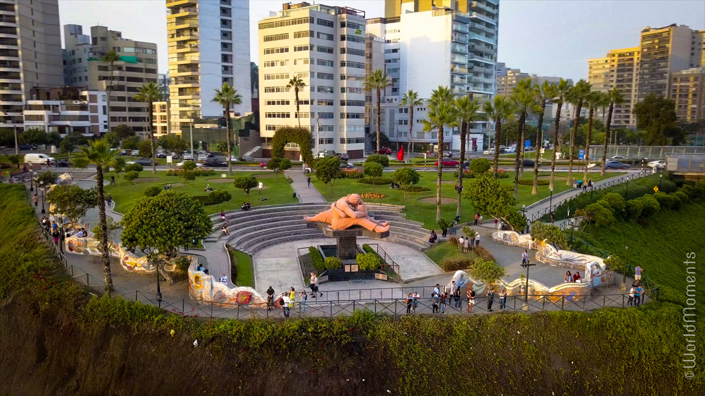 view of the park of love in Lima shot by drone