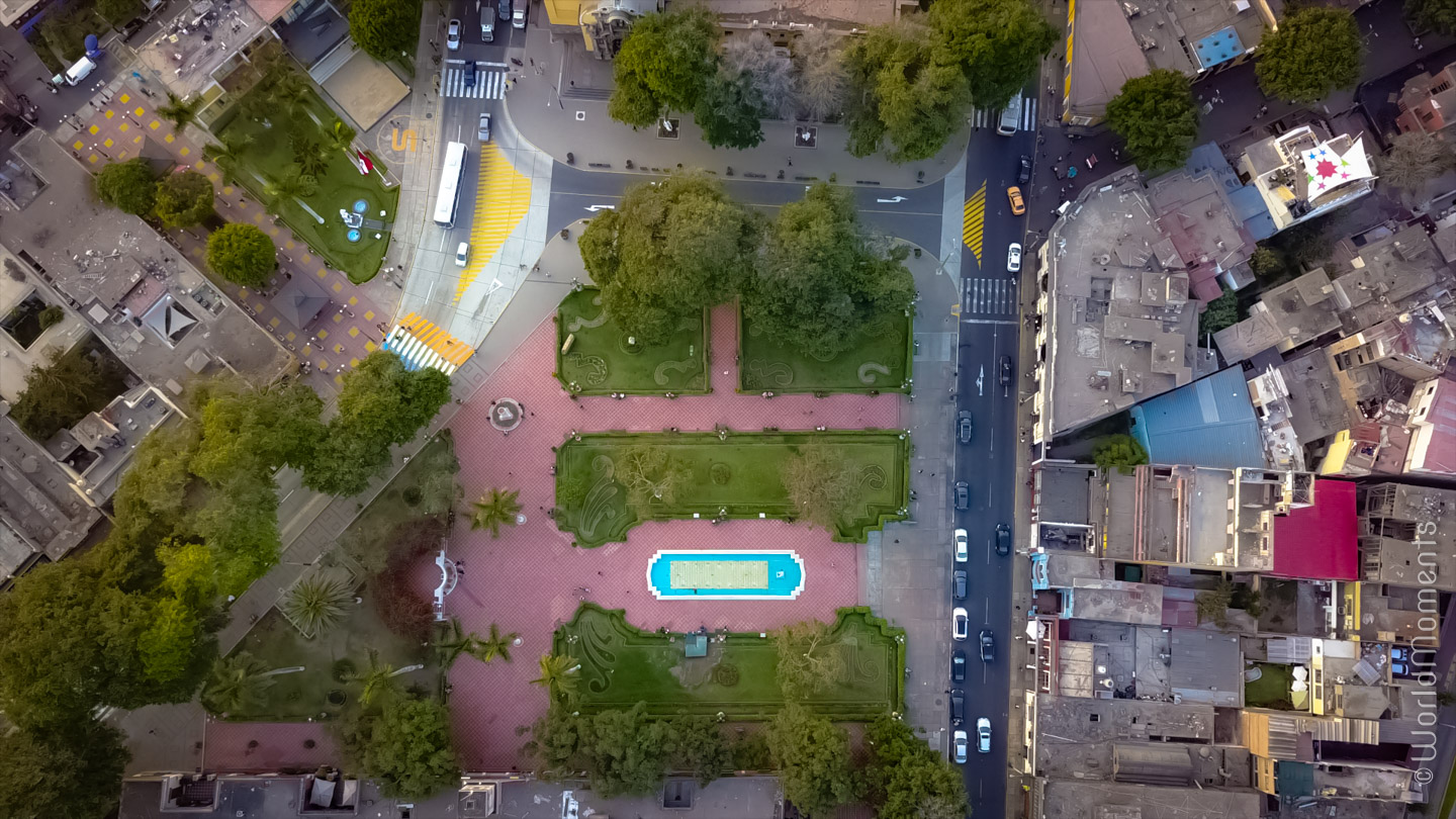 view of barranco square in Lima shot by drone