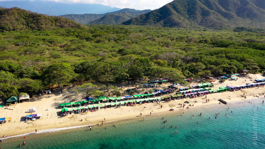 Santa Marta, Bahia Concha, beach view shot with drone