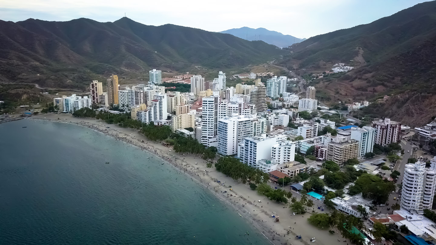 Santa Marta, Rodadero beach shot with drone