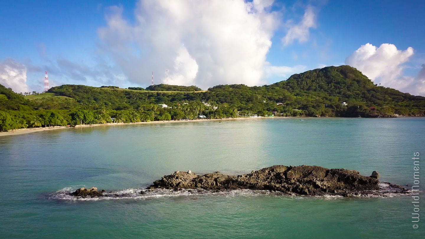 Panoramic shot from the sea with drone