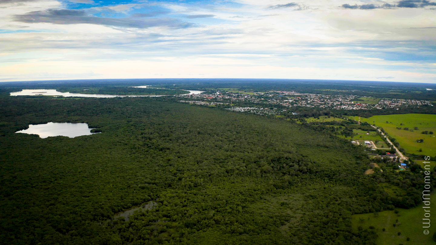 San Jose del Guaviare city and nature view at sunset shot with drone