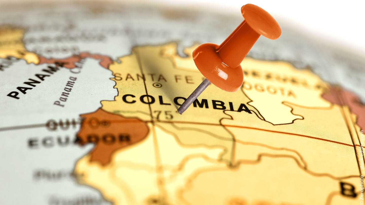location colombia red pin on the map